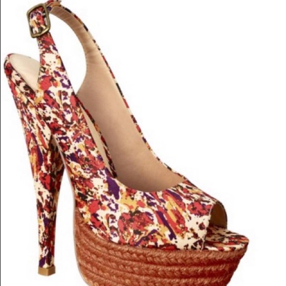 tallulah blu Shoes - Floral print platform heels with sling back